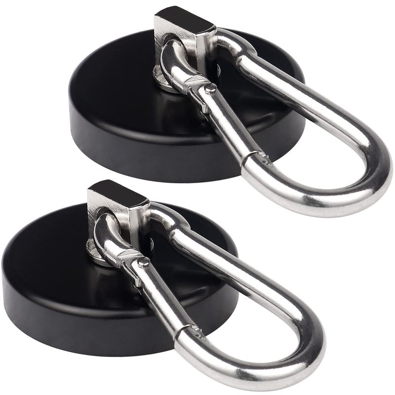 WELLZEER Magnetic Hooks 170lbs Heavy Duty Black Magnet Hooks with Swiveling Carabiner for Hanging Refrigerator Strong Large Neodymium Magnet 170LBS2PACKBLACK - Image 2