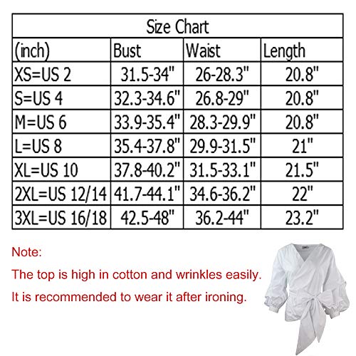 AOMEI White Blouse for Women Casual Spring Summer with Waist Belt Puff Sleeve - Image 2