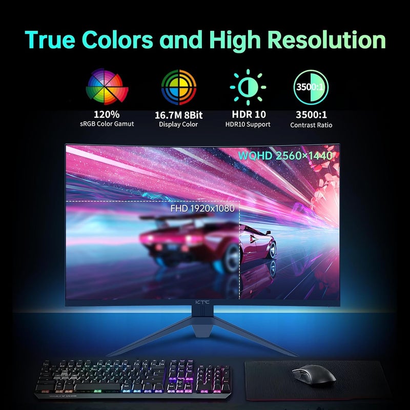 KTC 32 inch 180Hz Curved Gaming Monitor, QHD(2560x1440p) 1ms MPRT, 2K Computer Monitor, 1500R HVA Display, FreeSync Premium, HDR, 120% sRGB, DisplayPort/HDMI/USB, Vesa Support, PC Monitor for Gamers - Image 5