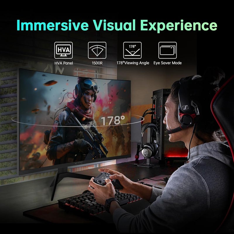 KTC 32 inch 180Hz Curved Gaming Monitor, QHD(2560x1440p) 1ms MPRT, 2K Computer Monitor, 1500R HVA Display, FreeSync Premium, HDR, 120% sRGB, DisplayPort/HDMI/USB, Vesa Support, PC Monitor for Gamers - Image 3