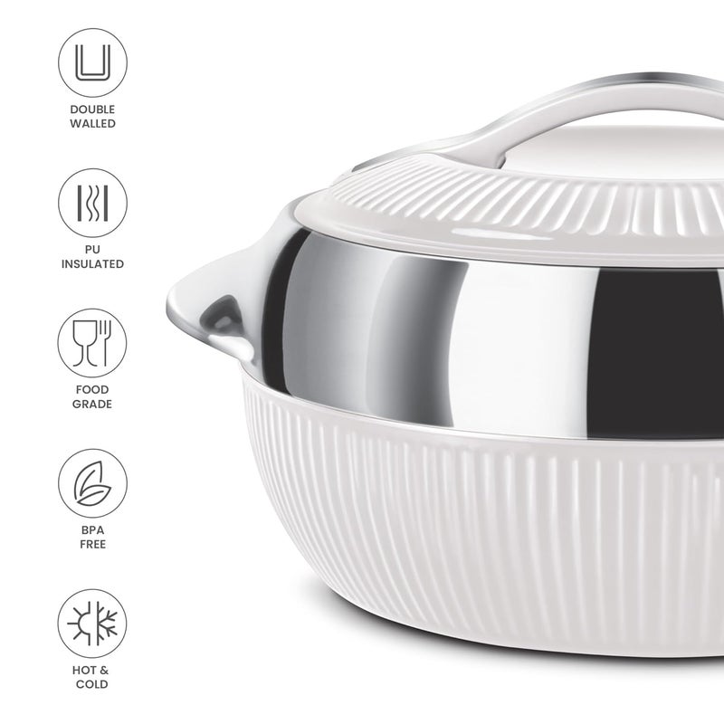 Milton MILTON Fiesta 2500 Insulated Inner Stainless Steel Casserole 2240 ml White Silver - Image 2