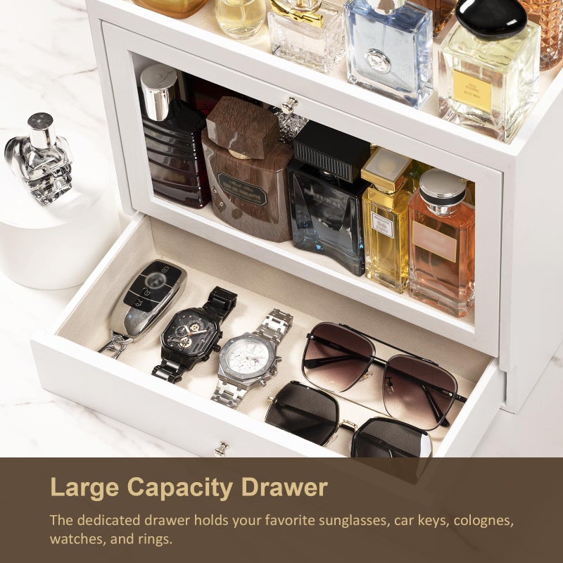 Emfogo Cologne Organizers Stand for Men, Solid Wood Perfumes Organizers Stand for Men Dresser, Large Capacity Dustproof Cologne Holder with Drawer Storage Perfume Stand, Ideal Gift for Loved ones - Image 2