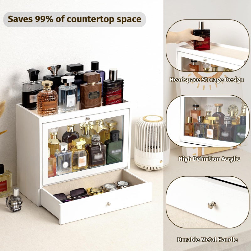 Emfogo Cologne Organizers Stand for Men, Solid Wood Perfumes Organizers Stand for Men Dresser, Large Capacity Dustproof Cologne Holder with Drawer Storage Perfume Stand, Ideal Gift for Loved ones - Image 3