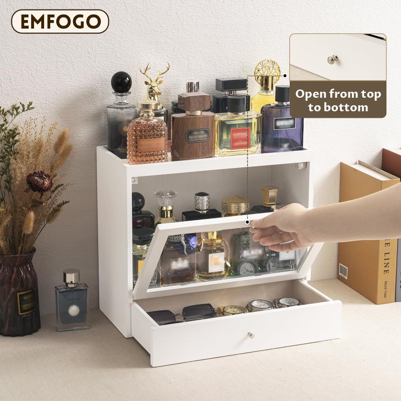 Emfogo Cologne Organizers Stand for Men, Solid Wood Perfumes Organizers Stand for Men Dresser, Large Capacity Dustproof Cologne Holder with Drawer Storage Perfume Stand, Ideal Gift for Loved ones - Image 4