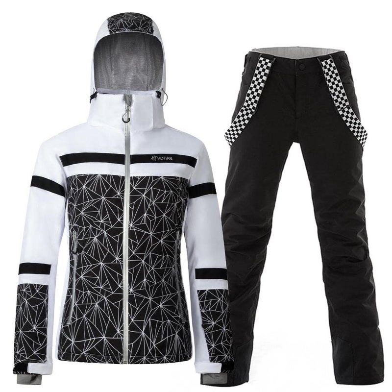 GS SNOWING Womens Ski Jackets and Pants Set Windproof Waterproof Insulated Snowsuit Winter Warm Snowboarding Snow Coat 002BlackBlack S