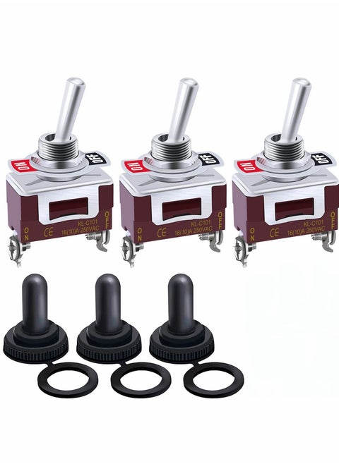 Waterproof Heavy Duty Toggle Switch 12V DC 30A SPST 2 Position Pin ON/Off with Weatherproof Boot Cap Cover for Car Boat Terminal KL-C101-HMZ ( 3 Pcs )