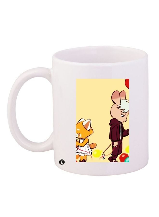 RYN Cartoon Printed Coffee Mug White/Yellow/Brown 11ounce