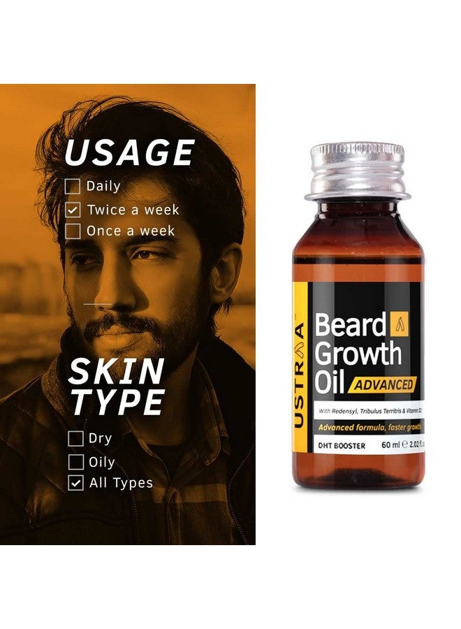 Ustraa Beard Growth Oil Advanced - 2 x 60ml - Lab Tested to increase Beard Growth rate by 40%, With Redensyl and DHT Booster, No Sulphates, No Parabens, No Silicone, No Mineral Oil (Set of 2) - Image 5
