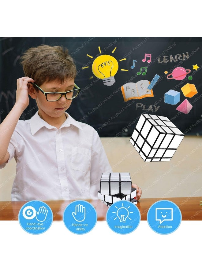 فنبلاست لغز مكعب سحري بمرآة من فن بلاست - لغز مكعب سحري سريع بمرآة 3x3 للأطفال والكبار، مكعب سحري سريع لتخفيف التوتر، ألعاب ذكاء للأطفال (فضي) - Image 5