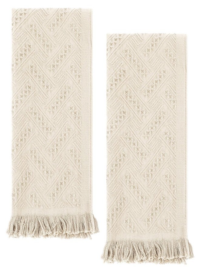 XLIUAX 2 Pcs Boho Bathroom Hand Towel, 13 x 30 Inch Turkish Cotton Decorative Face Towel Soft Hand Towels for Farmhouse Boho Bathroom Decor Kitchen Hotel Spa(Beige) - Image 1