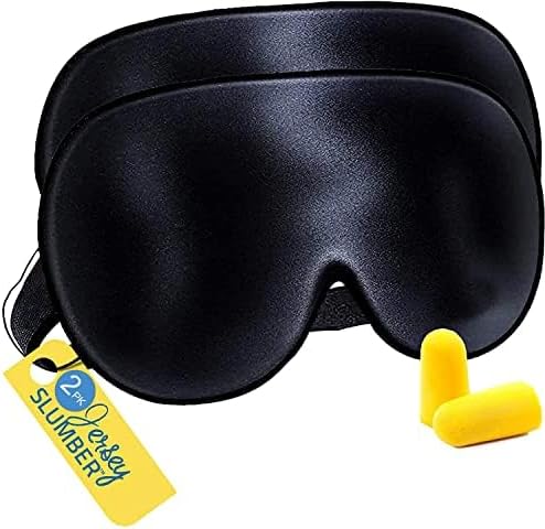Jersey Slumber Silk Sleep Eye Mask for Men Women, Comfortable Super Soft Eye Mask with Adjustable Strap, 100% Pure Silk, Blocks Light, Jersey Slumber (Black, 1 Count (Pack of 2))