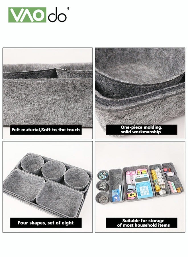 VAOdo 8PCS Desk Drawer Organizer Grid Finishing Felt Material Large-Capacity Office Storage Box - Image 5