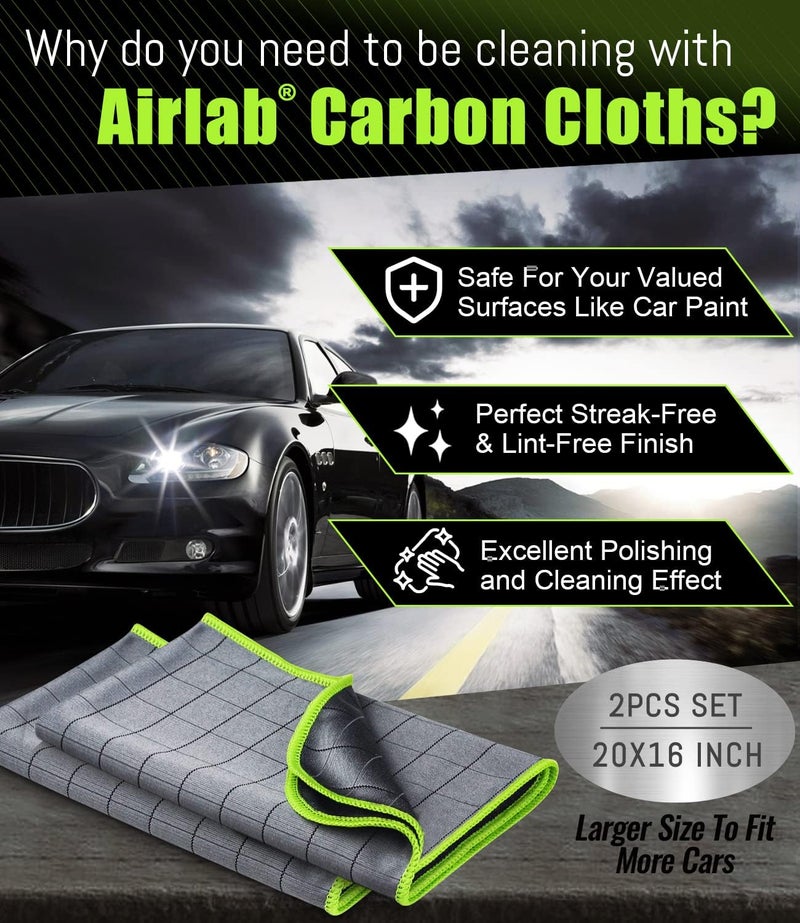 Airlab Carbon Microfiber Cleaning Cloths - Pack of 2, 20x16 Inch, Lint Free & Streak Free - Image 2