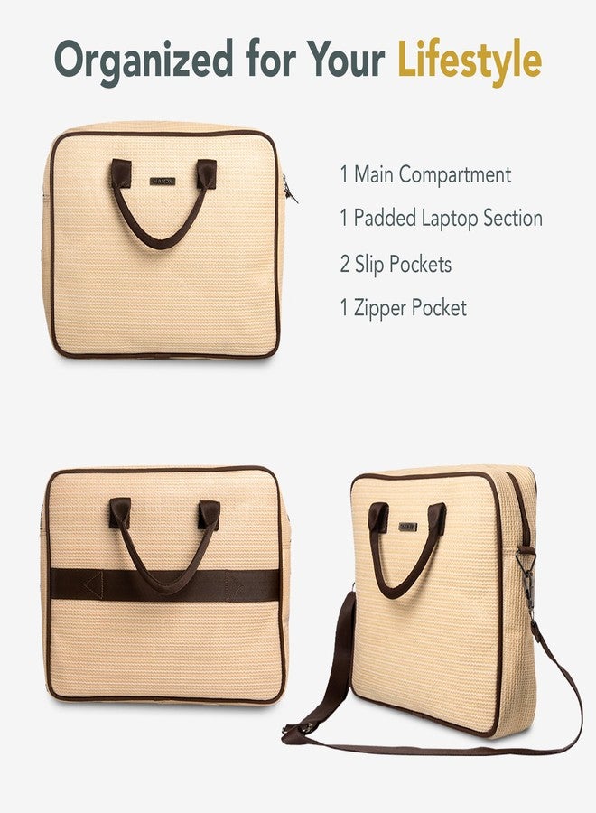 Handy Messenger Laptop Bag with Multiple Organisers | 15.6 Inch Laptop Office Bag for Men & Women | Handbags with Shoulder Straps | Business Briefcase Crossbody Bags (Beige Brown, 16x12x3) - Image 4