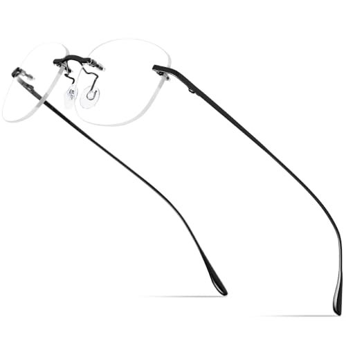 FONEX Metal Square Eyeglasses,Rimless Frameless Lightweight Glasses Frame for Men (8107 Black) - Image 1