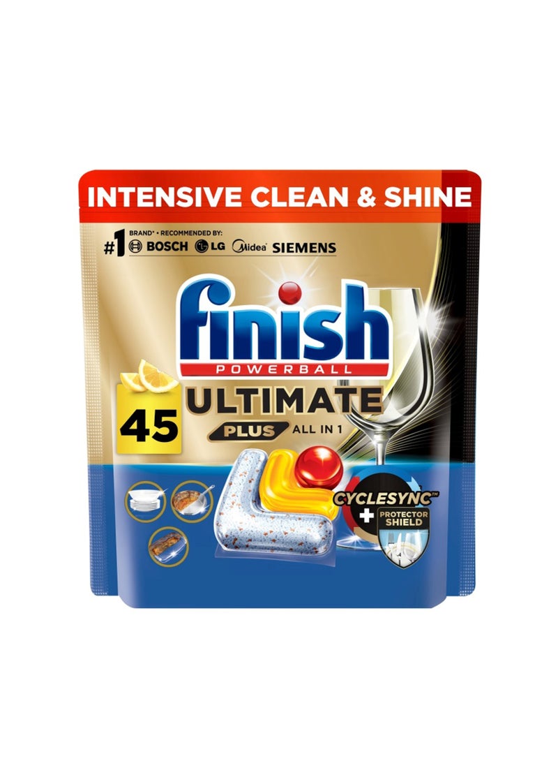 Finish Powerball Ultimate Plus Dishwasher  Lemon Fragrance Detergent 45 Tablets - Image 1