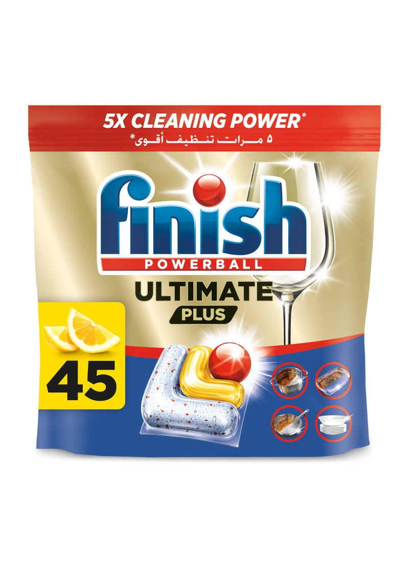 Finish Ultimate Plus Dishwasher Tablets, Lemon Scent, 3x More Cleaning Power, 45 Tabs - Image 1