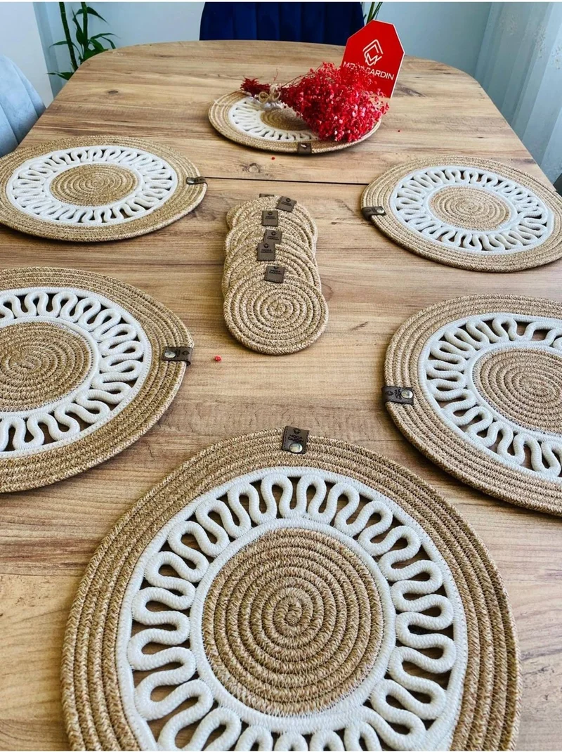 بدز ديري BDZ Leather Wicker Jute Presentation Plate Mat American Service and Coasters 12 Pieces