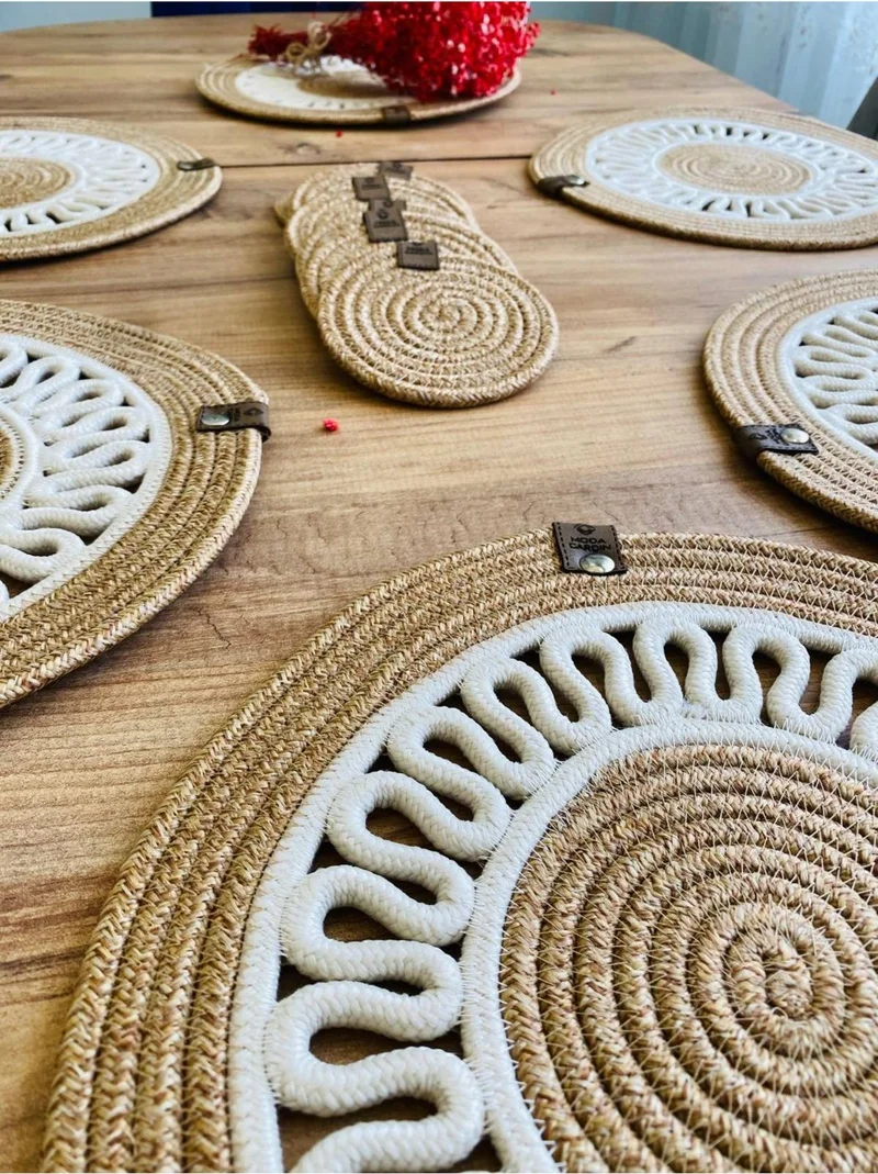 بدز ديري BDZ Leather Wicker Jute Presentation Plate Mat American Service and Coasters 12 Pieces