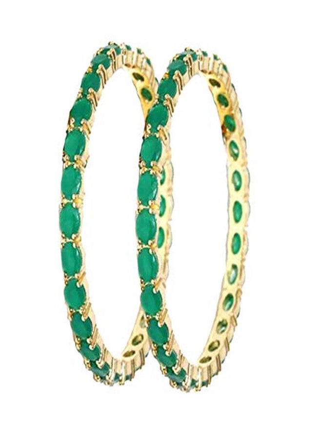 JSD Gold Plated Green American Diamond Traditional Bangle Set for Women/Girls, 5100_Green - Image 3