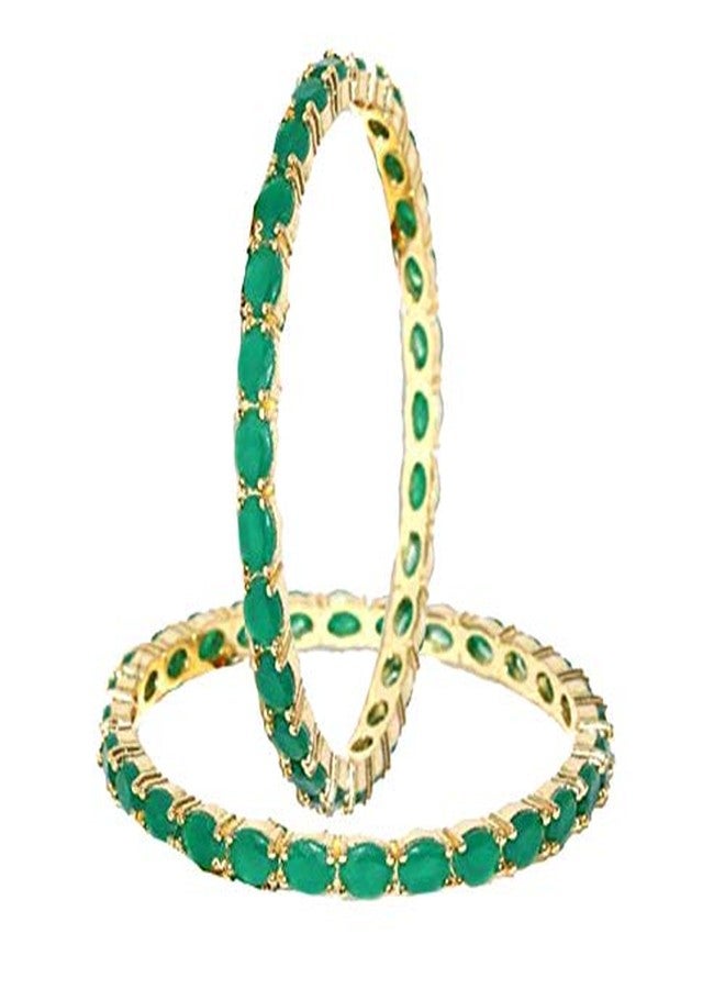 JSD Gold Plated Green American Diamond Traditional Bangle Set for Women/Girls, 5100_Green - Image 2