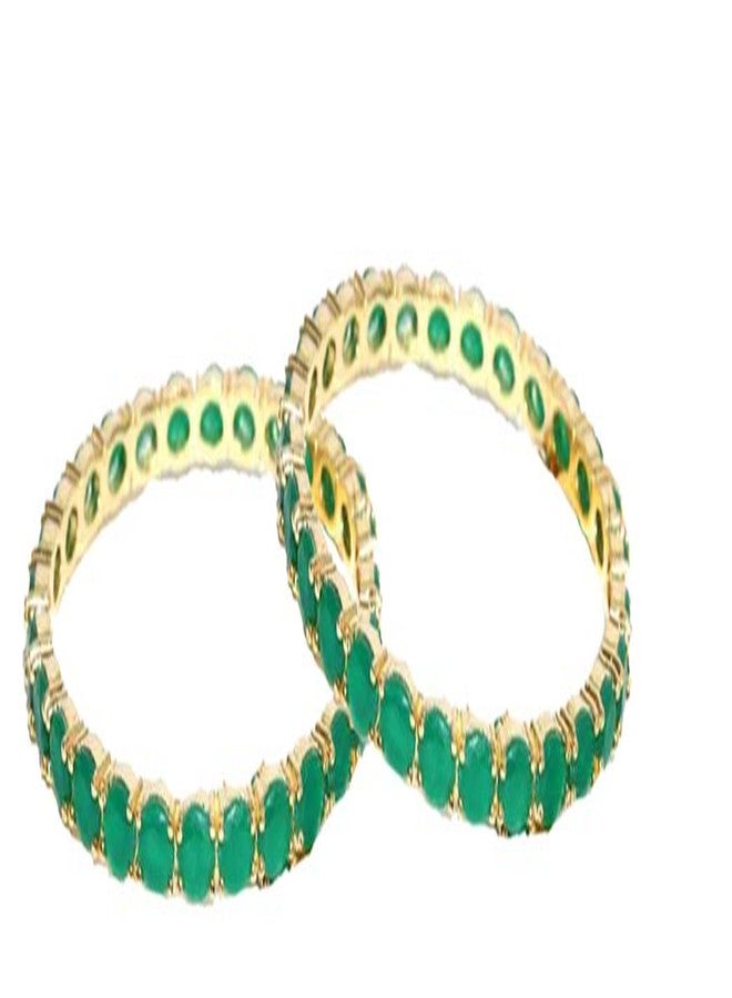 JSD Gold Plated Green American Diamond Traditional Bangle Set for Women/Girls, 5100_Green - Image 4
