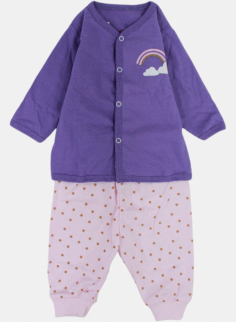 Baby Girls Cotton Pajama – Purple with Unicorn Print – 0-3M