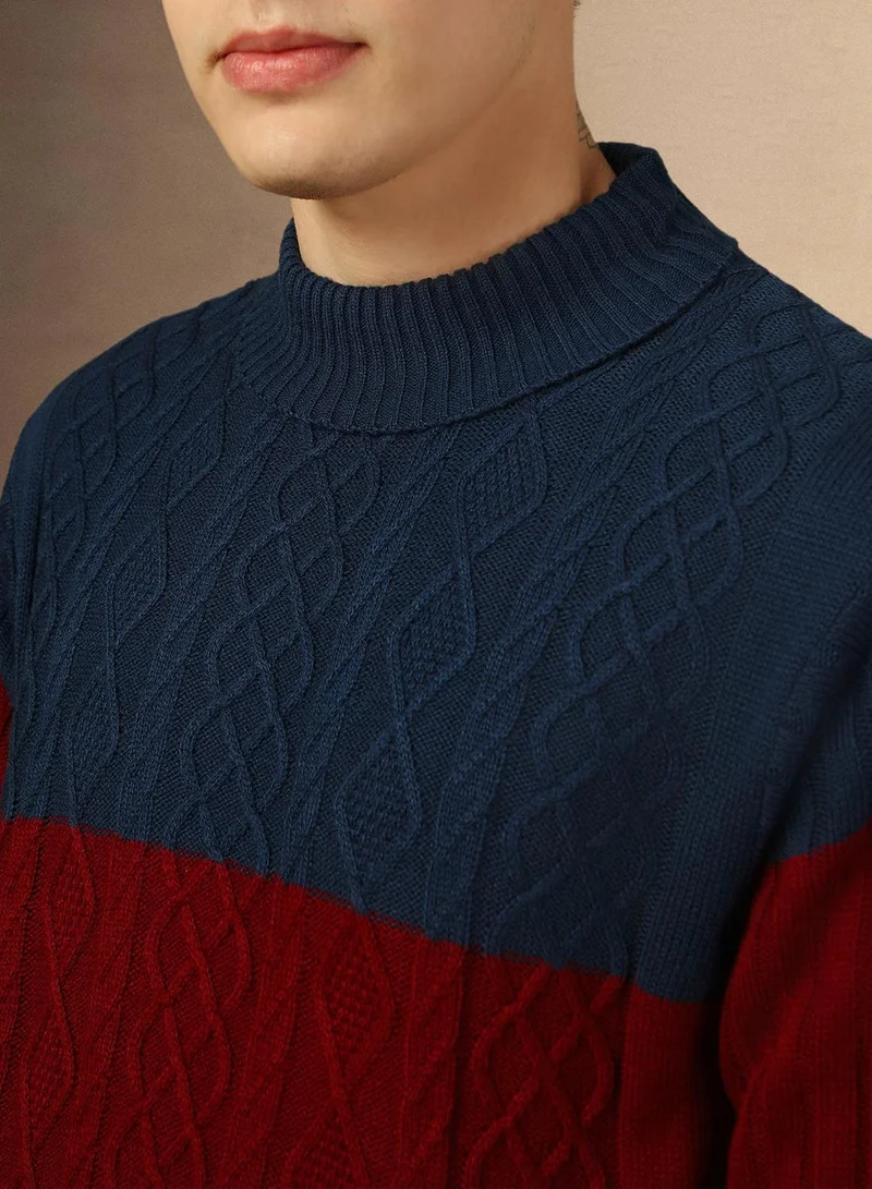 Dennis Lingo Men's Rust 100% Acrylic Colour Blocked Slim Sweater