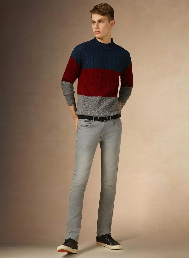 Dennis Lingo Men's Rust 100% Acrylic Colour Blocked Slim Sweater