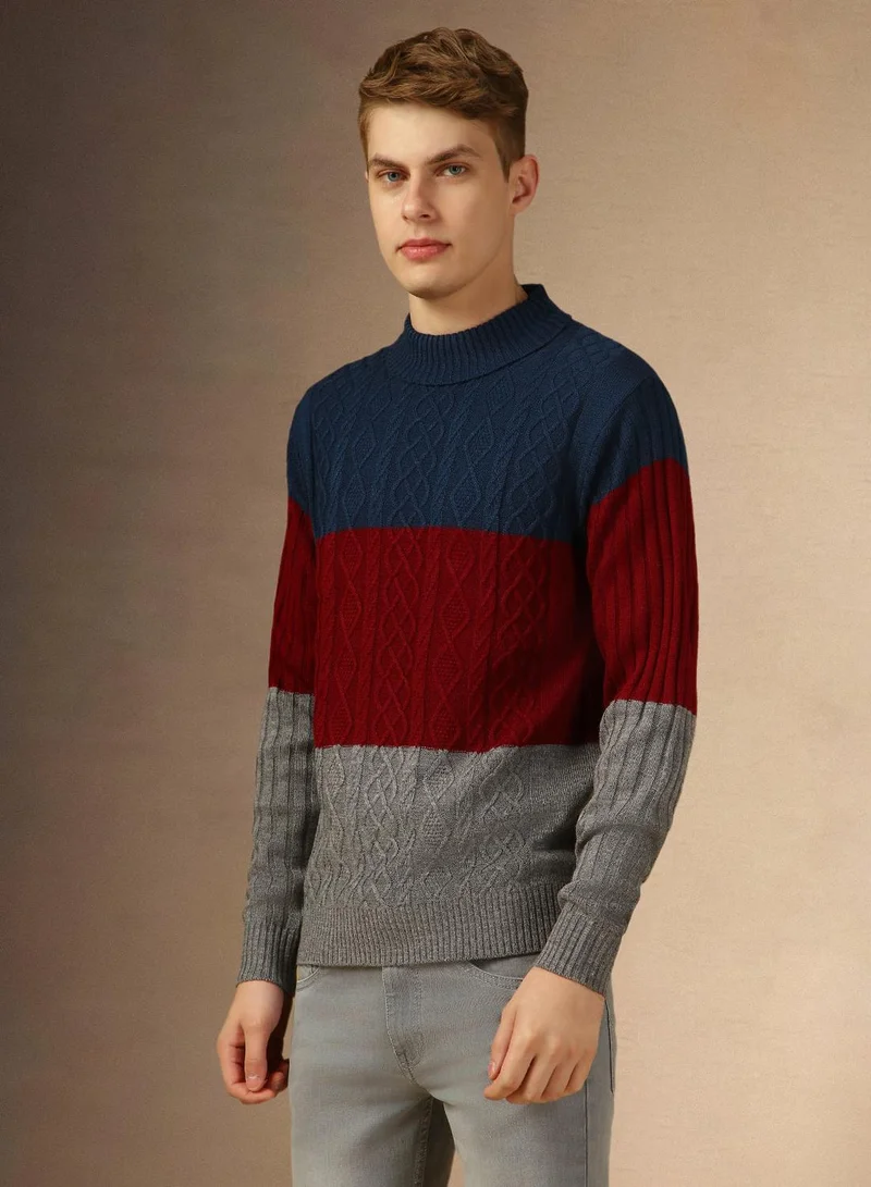 Dennis Lingo Men's Rust 100% Acrylic Colour Blocked Slim Sweater