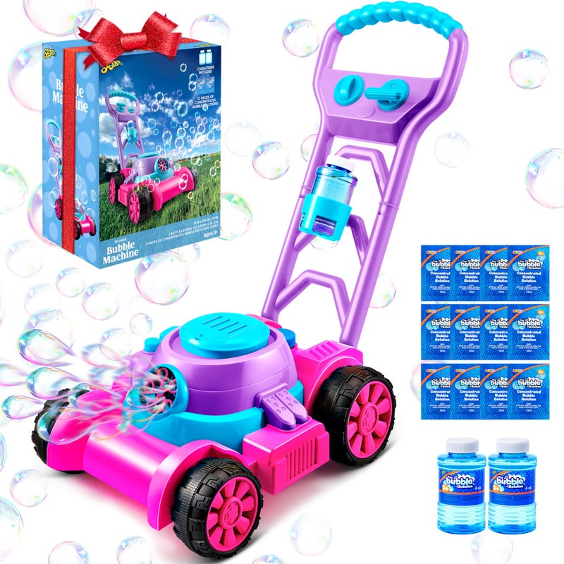 SLOOSH Bubble Lawn Mower Toddler Toys  SpillProof Bubble Machine Pretend Gardening Toy for Age 1 2 3 13 Year Old Toddler Indoor Outdoor Use Baby Girl Push Toys Easter Birthday Gift Pink - Image 2