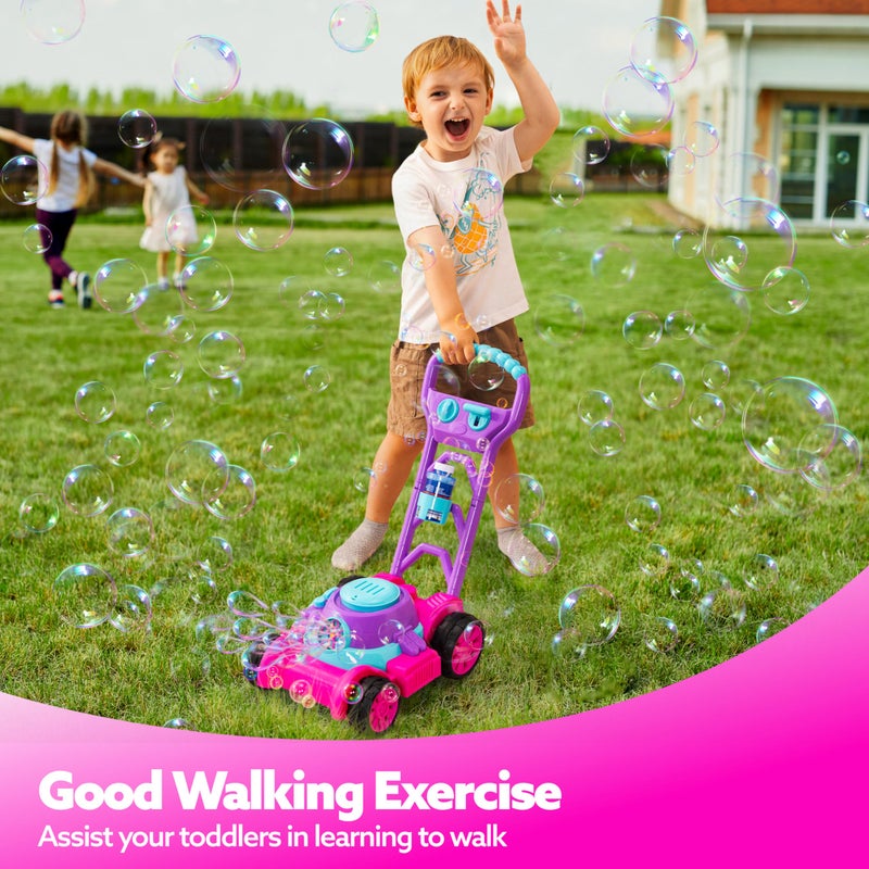 SLOOSH Bubble Lawn Mower Toddler Toys  SpillProof Bubble Machine Pretend Gardening Toy for Age 1 2 3 13 Year Old Toddler Indoor Outdoor Use Baby Girl Push Toys Easter Birthday Gift Pink - Image 3