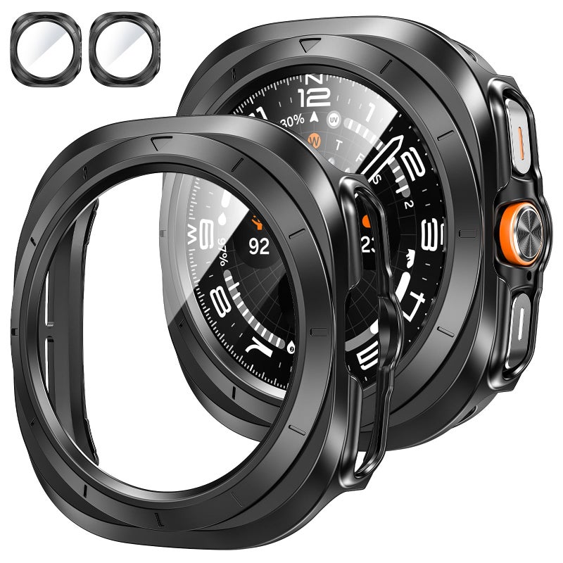 Tensea 2 Pack Samsung Galaxy Watch 7 Ultra 2024 Screen Protector Case 47mm, Hard Protective Face Cover, Matte Black - Image 2