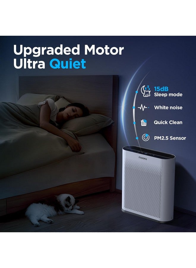 Mooka Air Purifiers for Home Large Room 1650ft² with PM2.5 Air Quality Sensor, MOOKA H13 HEPA Filter Air purifier for Pets Smoke Dust Pollen Dander Odor, Air Cleaner with Auto/Sleep Mode for Bedroom, White  - Image 3