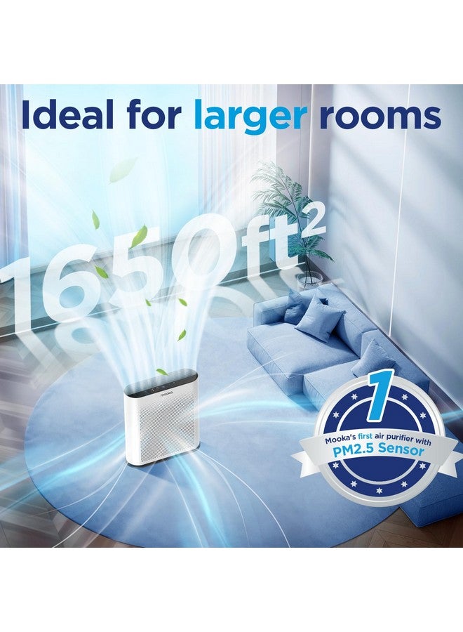 Mooka Air Purifiers for Home Large Room 1650ft² with PM2.5 Air Quality Sensor, MOOKA H13 HEPA Filter Air purifier for Pets Smoke Dust Pollen Dander Odor, Air Cleaner with Auto/Sleep Mode for Bedroom, White  - Image 4