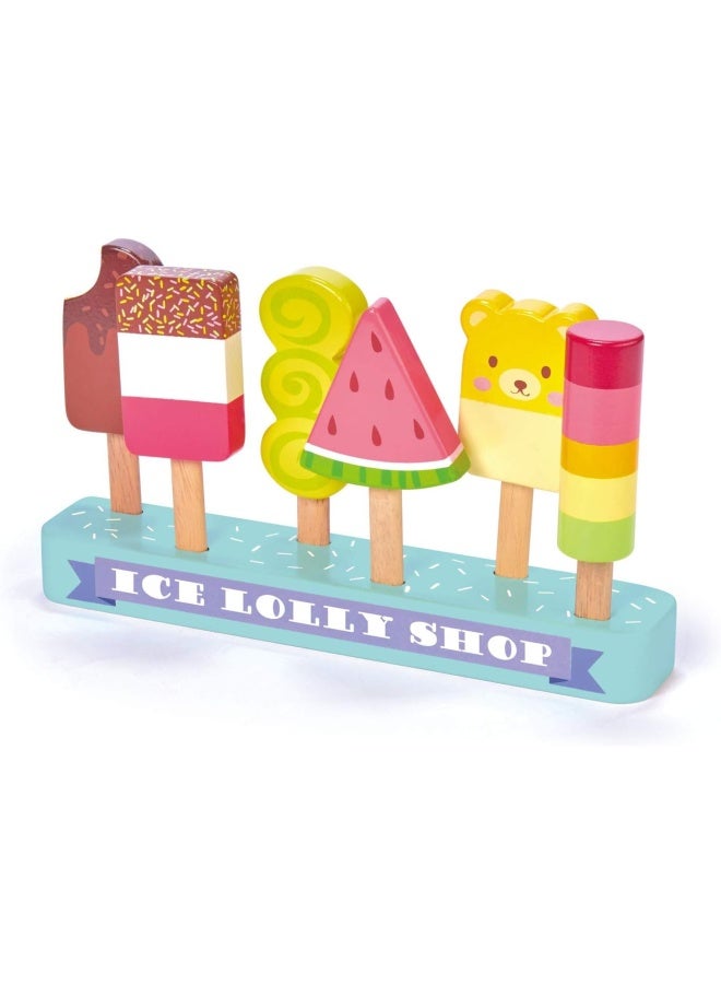Tender Leaf Toys - Ice Lolly Shop - 13 Pieces Pretend Food Play Toy with 6 Wooden Popsicles Ice Cream Bars - Encourage Role Play and Develops Social Skills for Children - Age 3+ - Image 1