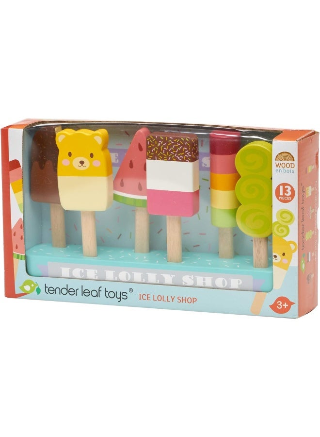 Tender Leaf Toys - Ice Lolly Shop - 13 Pieces Pretend Food Play Toy with 6 Wooden Popsicles Ice Cream Bars - Encourage Role Play and Develops Social Skills for Children - Age 3+ - Image 2