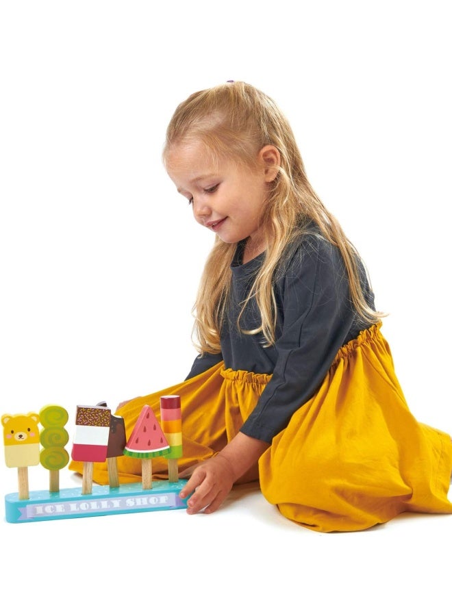 Tender Leaf Toys - Ice Lolly Shop - 13 Pieces Pretend Food Play Toy with 6 Wooden Popsicles Ice Cream Bars - Encourage Role Play and Develops Social Skills for Children - Age 3+ - Image 4