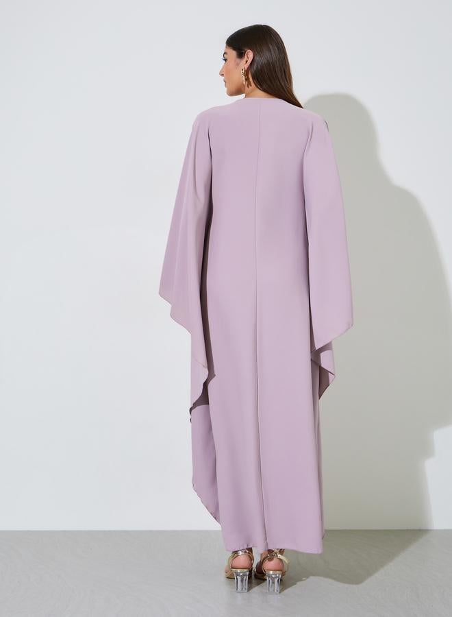 Styli Purple Solid Batwing Sleeves V-Neck Maxi Kaftan - Image 3