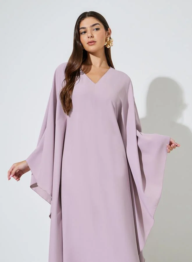 Styli Purple Solid Batwing Sleeves V-Neck Maxi Kaftan