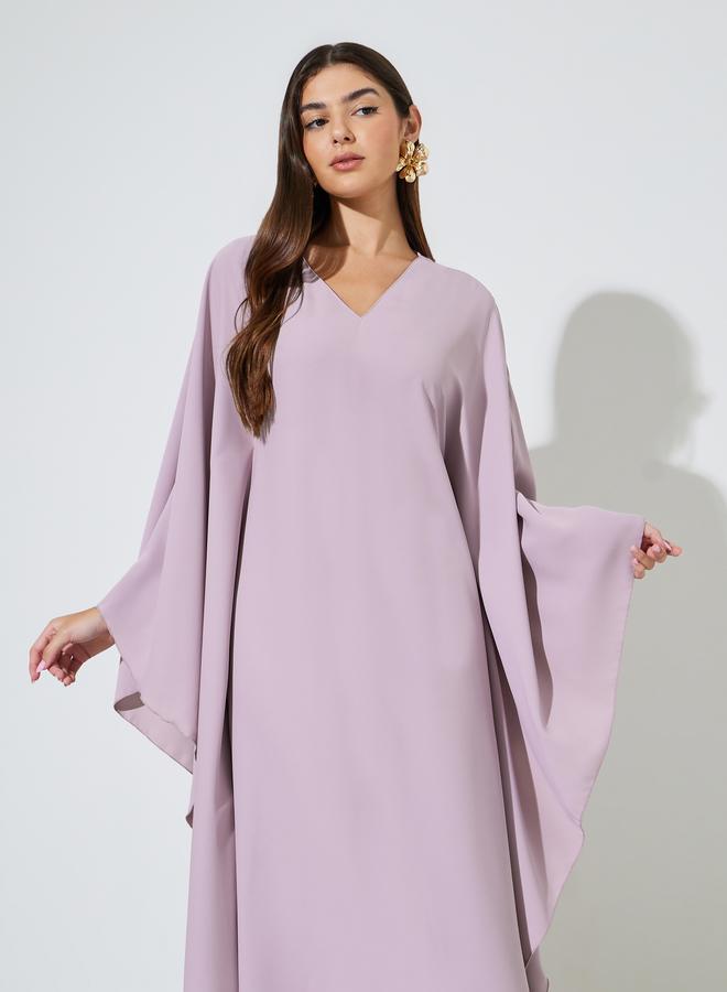 Styli Purple Solid Batwing Sleeves V-Neck Maxi Kaftan - Image 2