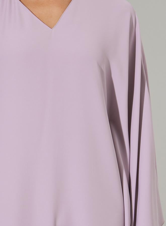 Styli Purple Solid Batwing Sleeves V-Neck Maxi Kaftan - Image 4