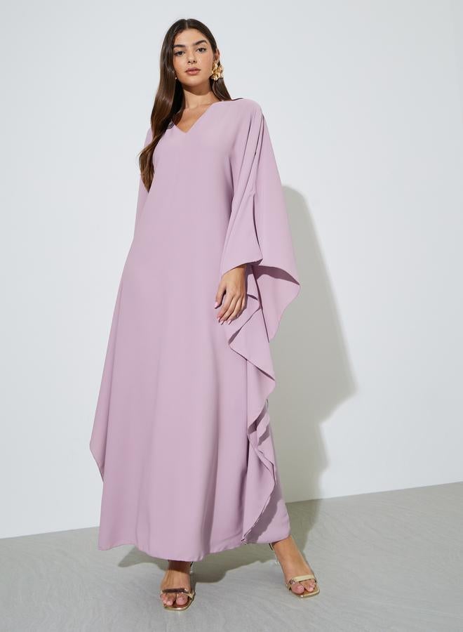 Styli Purple Solid Batwing Sleeves V-Neck Maxi Kaftan - Image 1