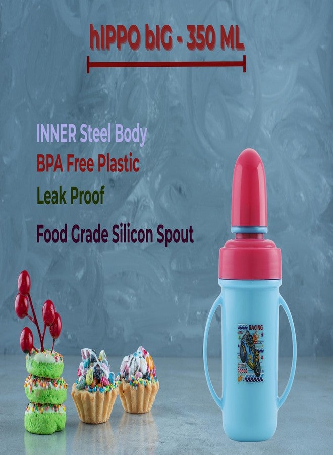Zerya Hippo Baby Sipper Milk Bottle for Infant Toddler 250 ml, Anti-Spill Sippy Cup with Soft Silicone Nipple BPA Free, with Steel Inner (Sky Blue) - Image 3