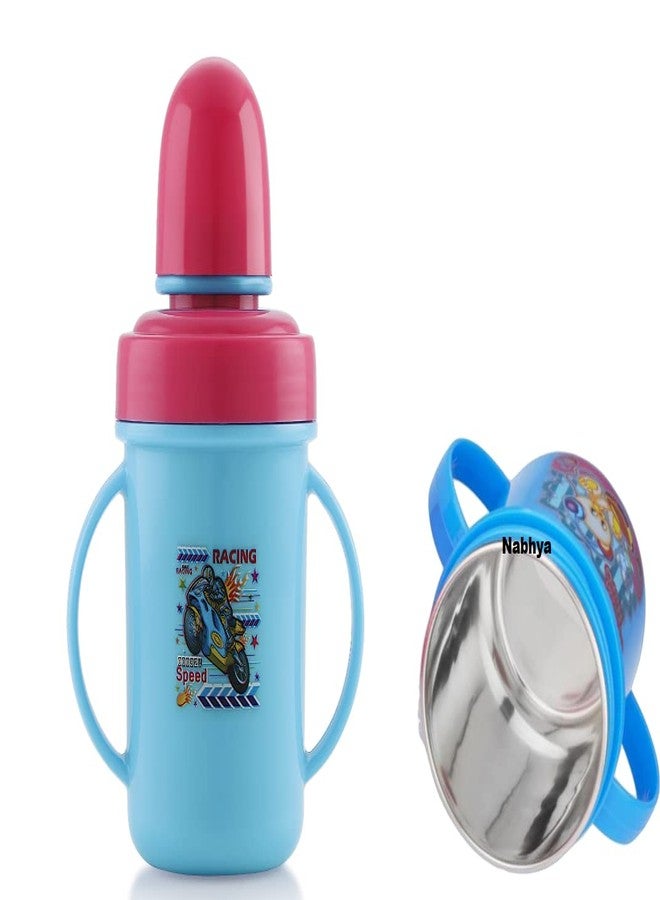 Zerya Hippo Baby Sipper Milk Bottle for Infant Toddler 250 ml, Anti-Spill Sippy Cup with Soft Silicone Nipple BPA Free, with Steel Inner (Sky Blue) - Image 1