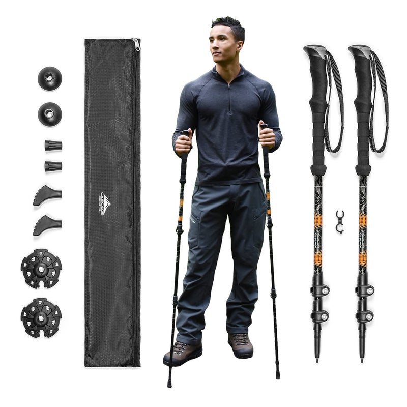 Cascade Mountain Tech Trekking Poles - Aluminum Hiking Walking Sticks with Adjustable Locks Expandable to 54" (Set of 2) , Orange - Image 1