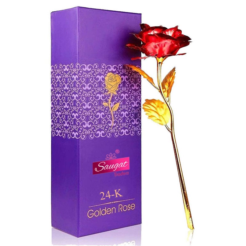 Saugat Traders Romantic Gift for Lover Golden Red Rose Flower Magnetic Kissing Couple Showpiece Girlfriend Boyfriend Valentines Day Combo - Image 2