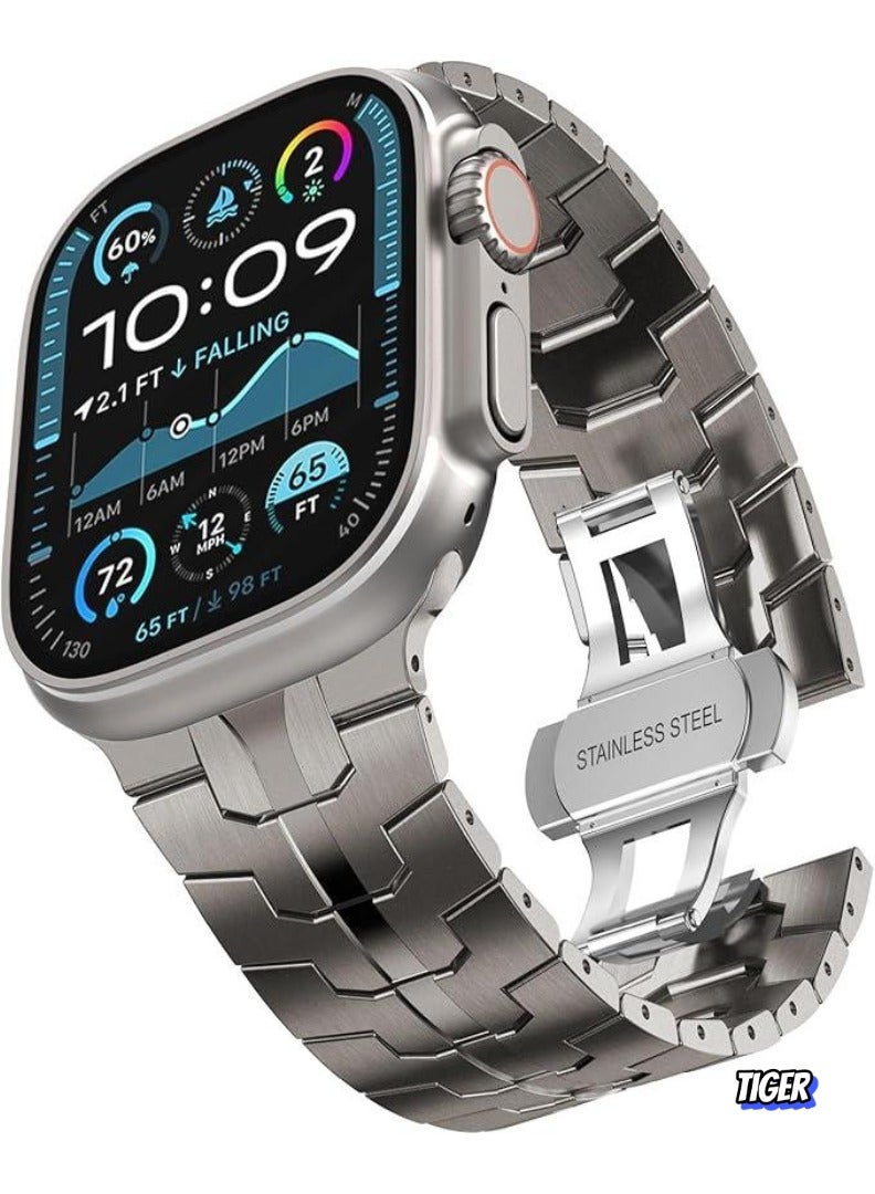 TIGER Stainless Steel Band for Apple Watch Ultra 49mm, 45mm, 44mm, 42mm, 40mm, 38mm, 41mm – Metal Strap with Folding Clasp for Apple Watch Series 8, 7, 6, 5, 4, 3, 2, 1 for Men (Black, 49mm, 45mm, 44mm, 42mm) - Image 1