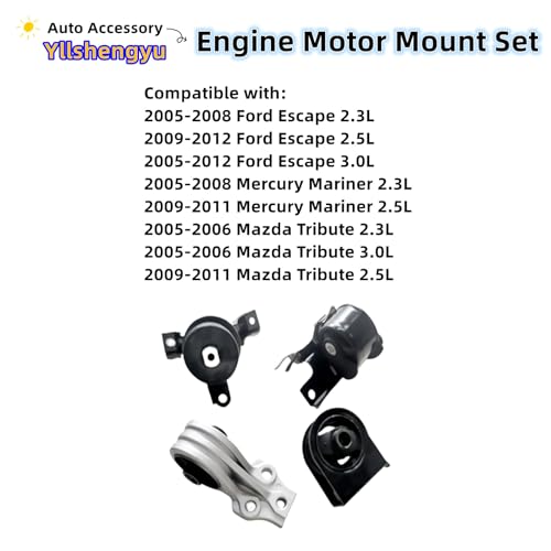 Yllshengyu 4PC Engine Motor Mount Kit for 2005-2012 Escape/Mazda Tribute/Mercury Mariner - Replaces A5446, A5481, A5412, A5441 - Image 2