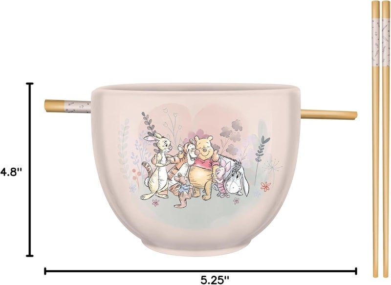 Silver Buffalo Disney Winnie the Pooh Featuring Piglet Eeyore Tigger Rabbit and Roo Group Hug Ceramic Ramen Noodle Rice Bowl with Chopsticks Microwave Safe 20 Ounces - Image 4